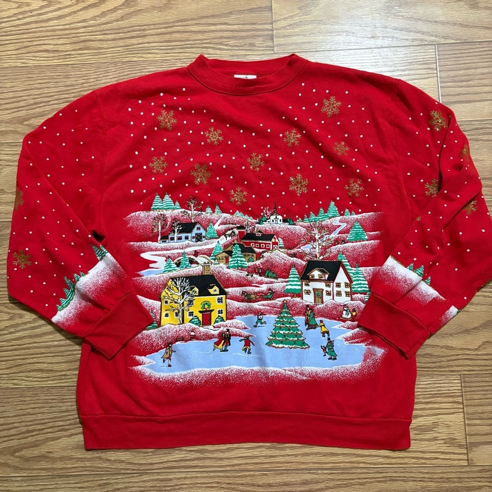Vintage 90s Holiday Time Christmas Festive Pullover Crewneck Sweatshirt Medium